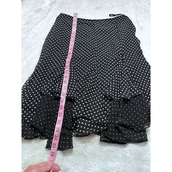 Black & White Polka Dot Ruffle Skirt High-Low Hem Flowy Lightweight Polyester Li - Picture 4 of 7